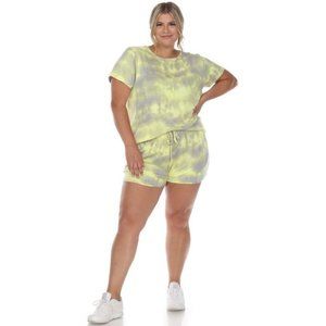 Grey/Yellow Tie Dye Lounge Short Sleeve Top And A Pair Of Shorts PS3629